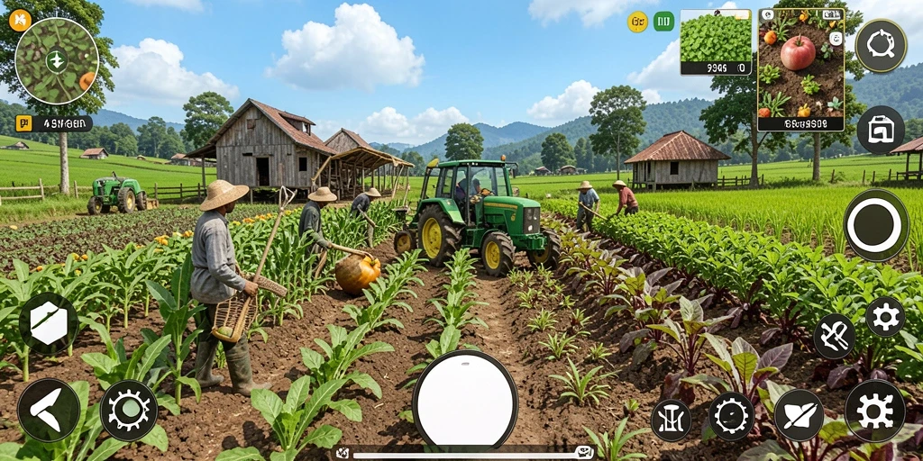 Tampilan gameplay pertanian yang mengasyikkan di 73K.