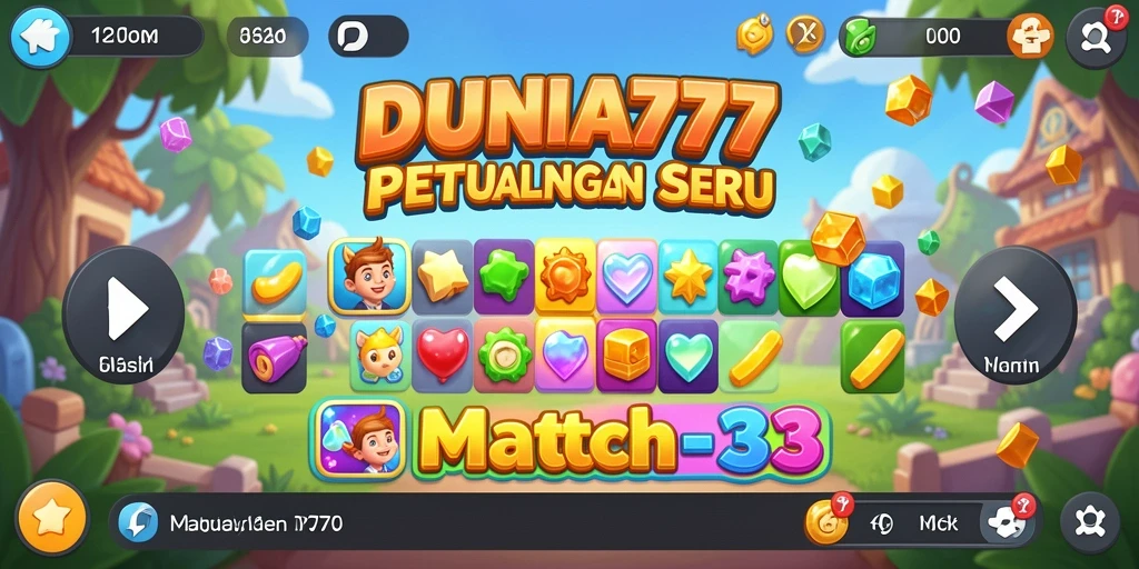 Screenshot DUNIA777 menampilkan gameplay Match-3 yang seru.