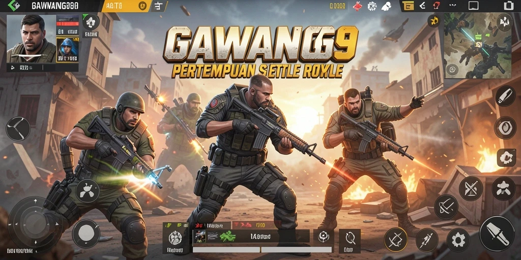 Screenshoot gameplay GAWANG69 memperlihatkan aksi pertempuran Battle Royale yang seru.