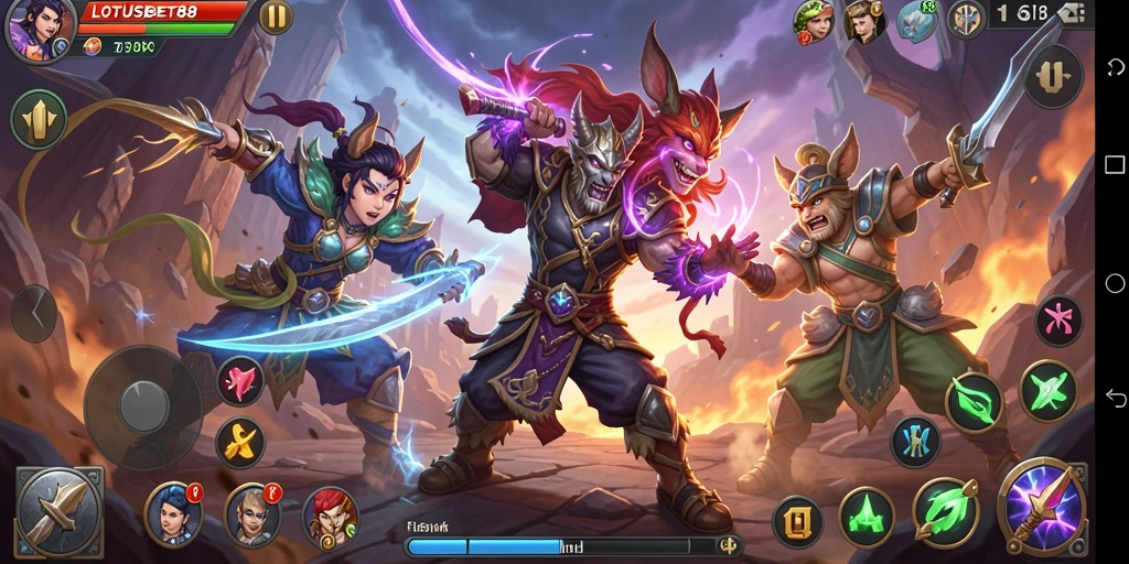 Tampilan gameplay LOTUSBET88 yang mendebarkan di arena pertarungan.