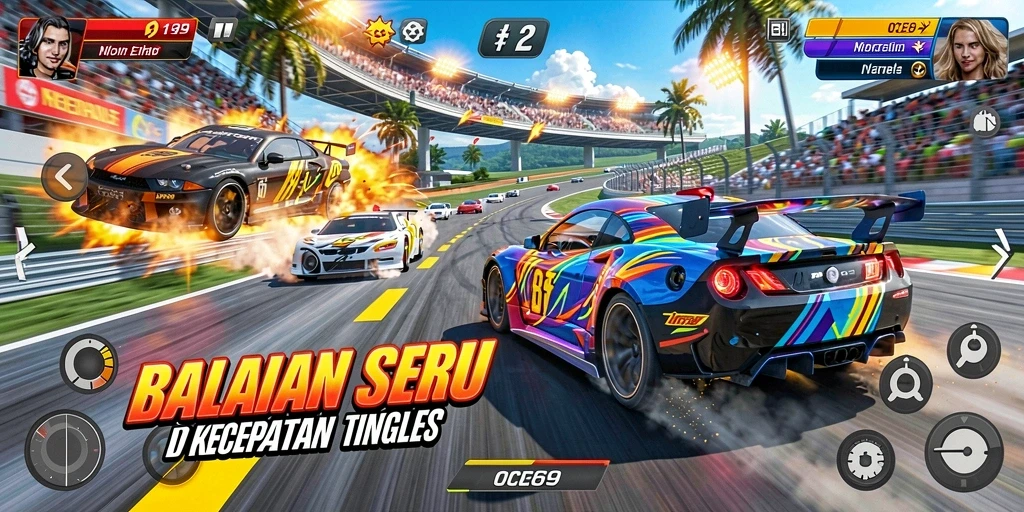 Screenshot menarik dari gameplay balapan OCE69 yang penuh aksi.