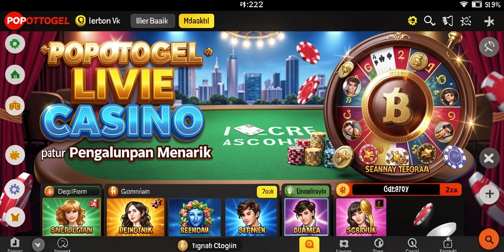 Tangkapan layar utama POPOTOGEL menunjukkan dealer langsung yang berinteraksi dengan pemain di meja permainan.