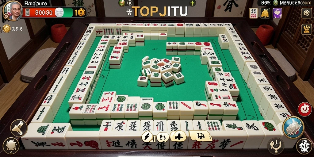 Screenshot gameplay TOPJITU yang menampilkan tantangan Mahjong yang menarik.